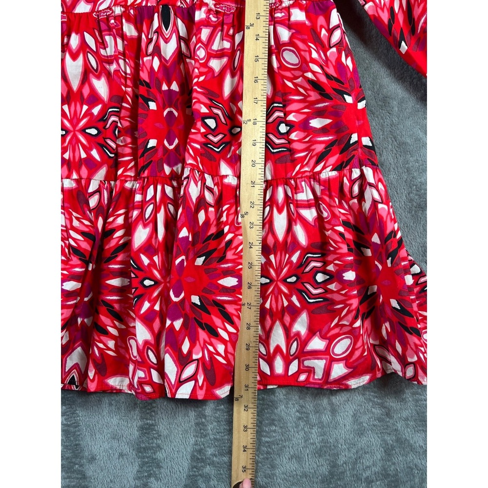 Maeve Anthropologie Bettina Dress XXS Red Floral Cotton Tiered Mini 3/4 Sleeve - Picture 5 of 10
